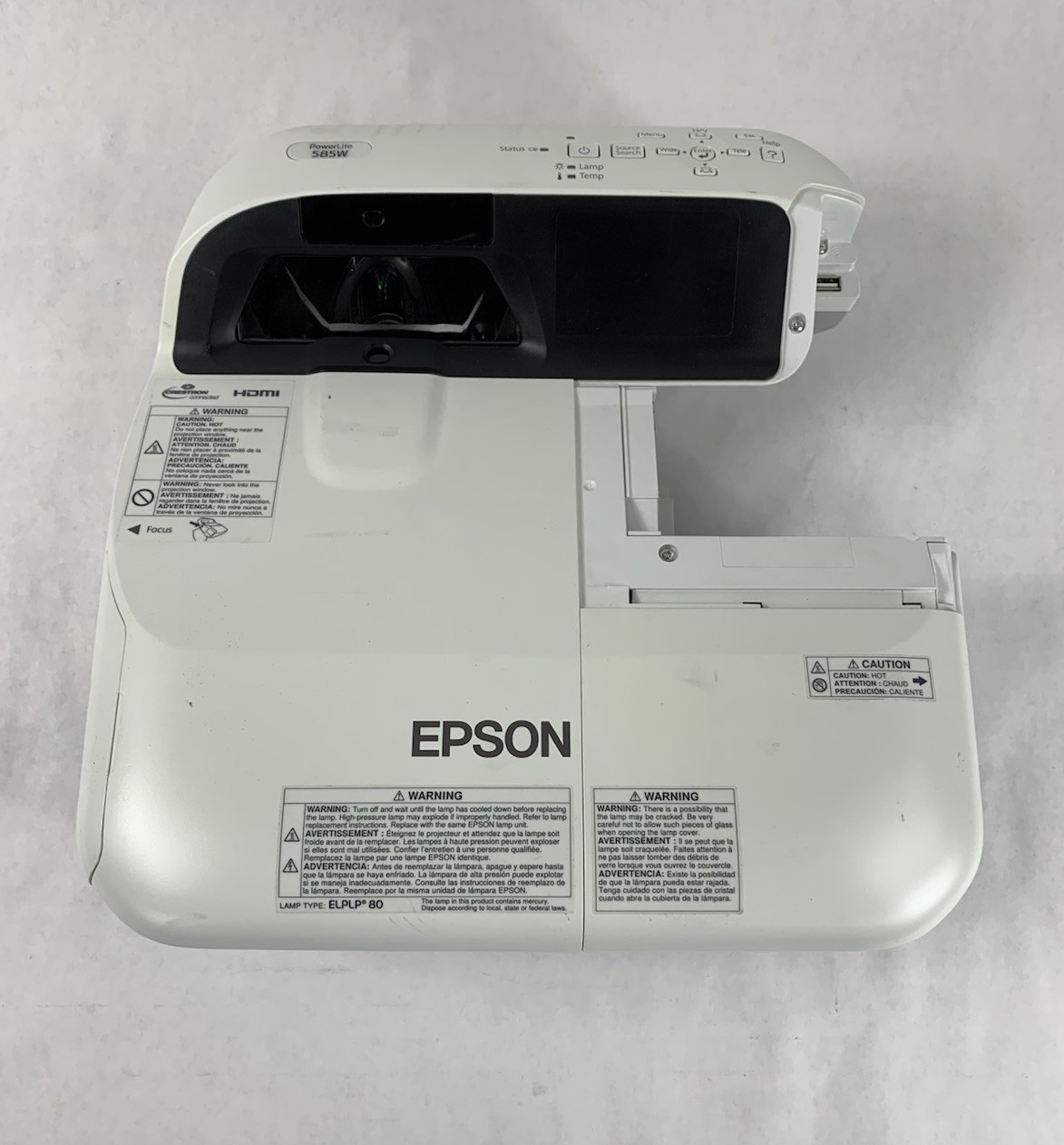 Epson Powerlite 585W H602A Projector 3000 Lamp Hours w/ Remote - Missing Cover