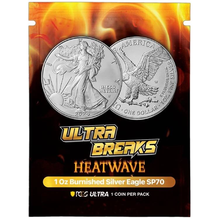 2024W Ultra Breaks HEATWAVE Silver Eagle Burnished PCGS SP70 Coin Mystery Pack