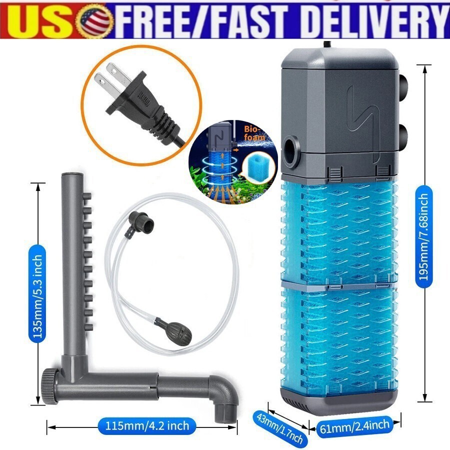 4-in-1 Internal Aquarium Fish Tank Filter Submersible Water Pump 800L/H Oxygen