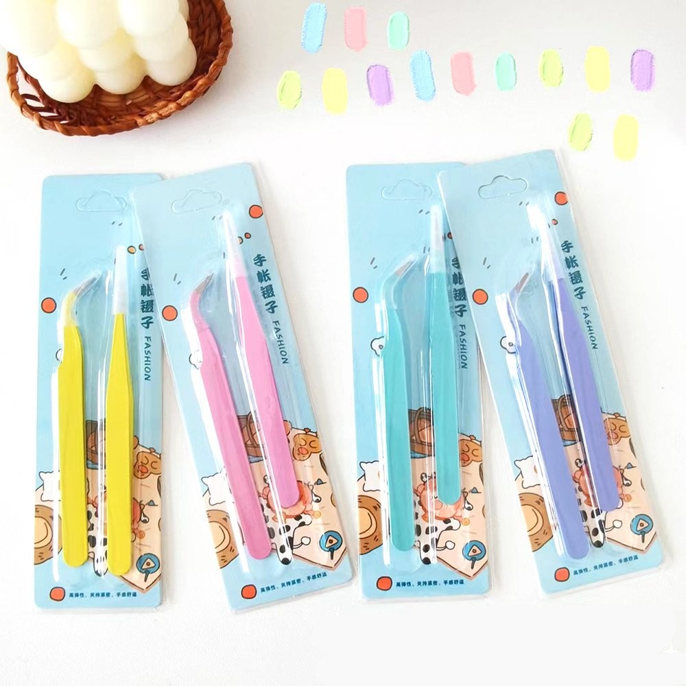 2Pcs Stainless Steel Tweezers Straight Head & Curved Head DIY Crafts Supplies