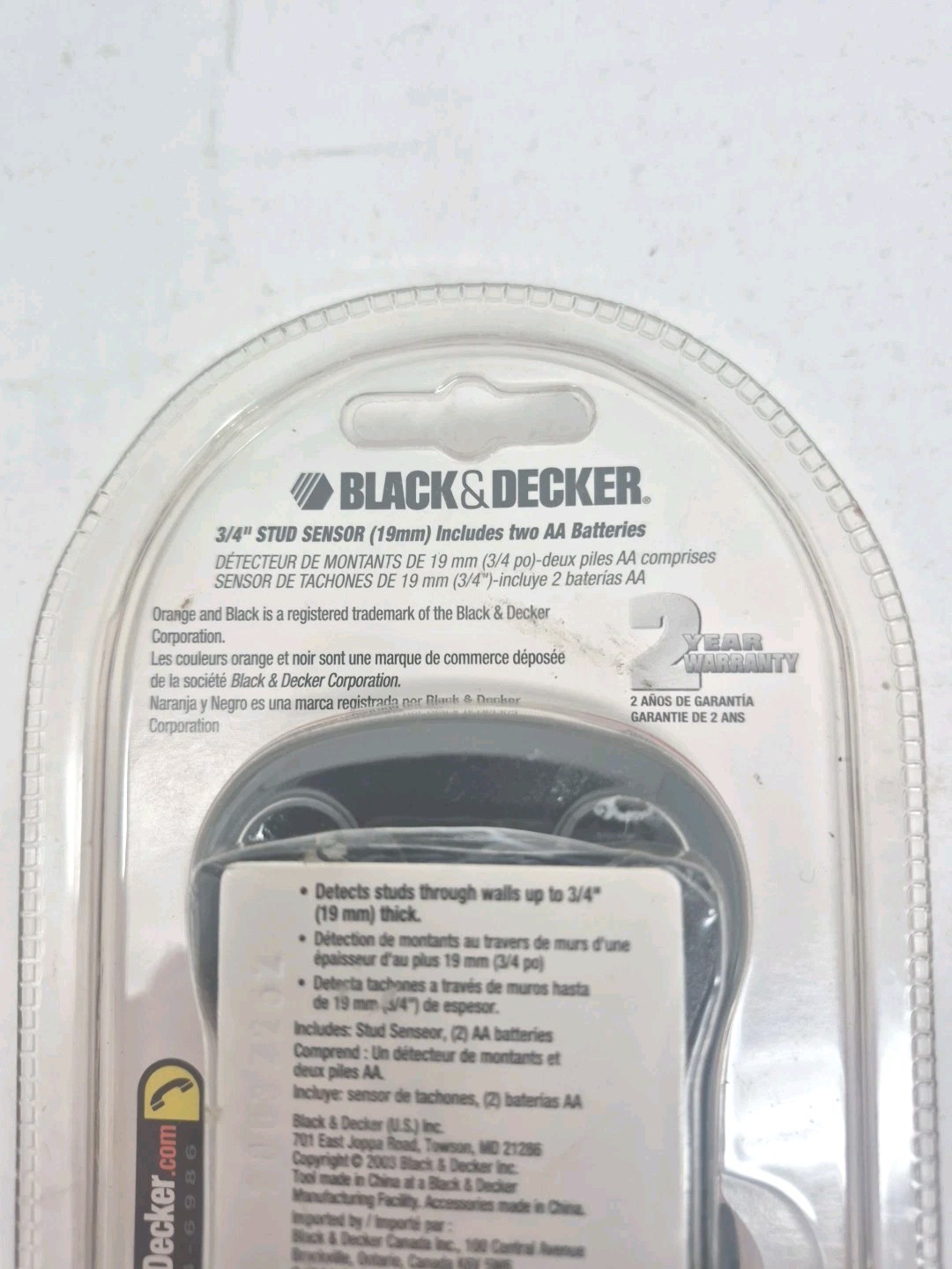 Black and Decker 3/4” SF100 Stud Sensor - New