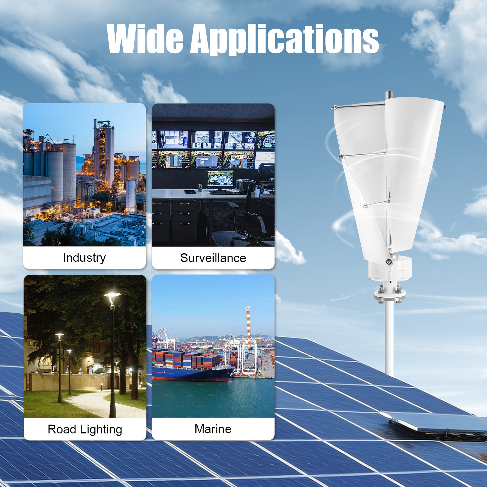 100W Vertical Axis Wind Turbine Generator with Controller, Wind Turbine