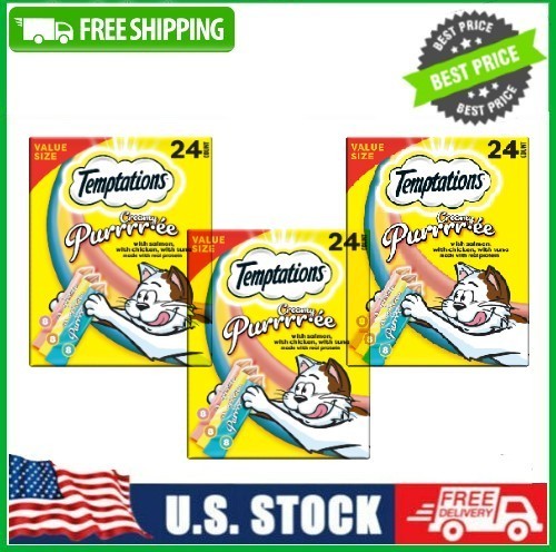 72 Pack Temptations Creamy Puree Chicken, Salmon & Tuna Lickable Cat Treats