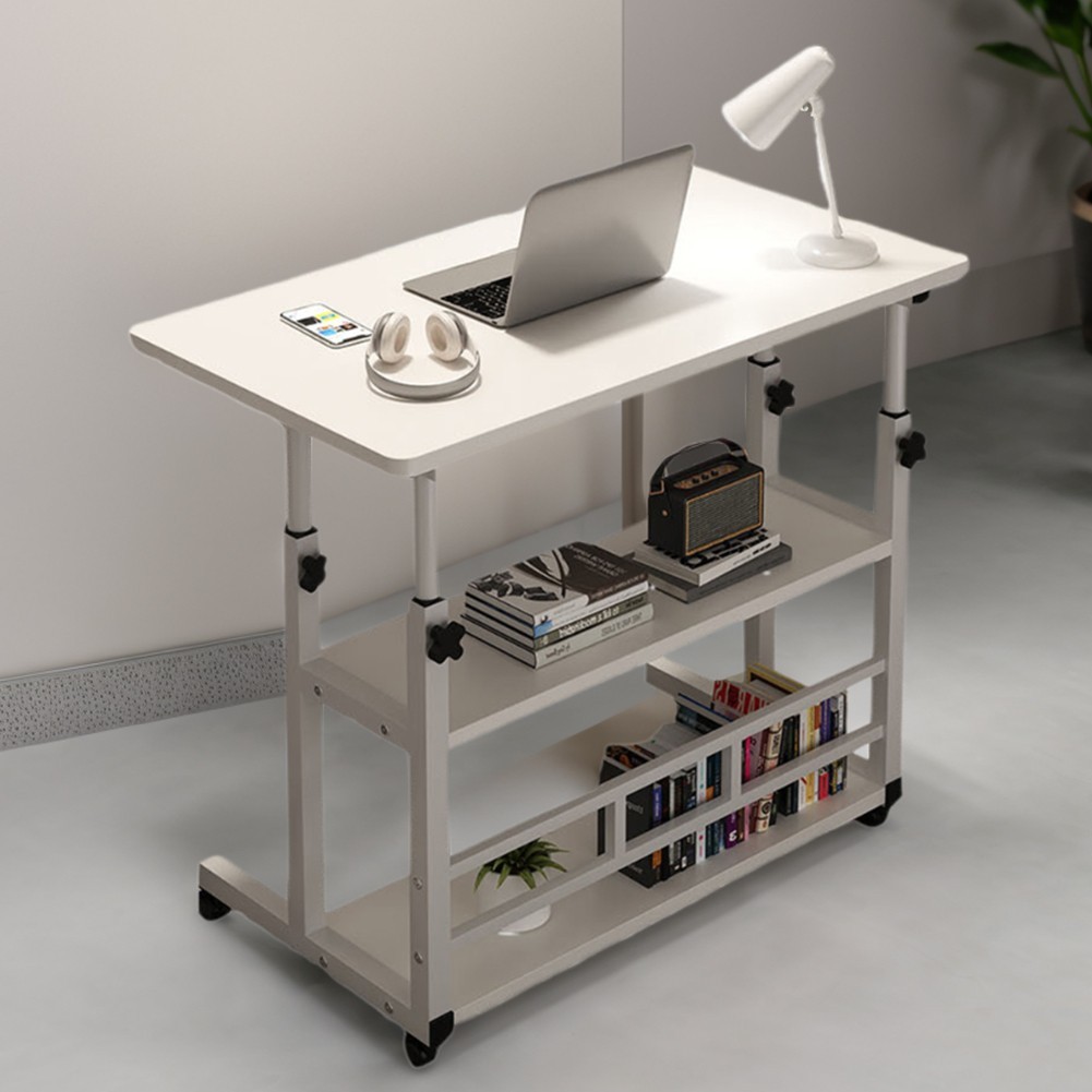 Adjustable Height Rolling Laptop Desk Swivel Wheel Bedside Table Mobile Stand