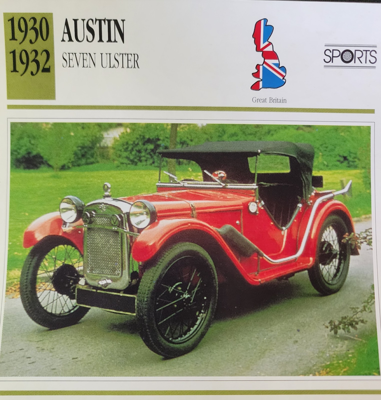 Austin Seven Picture Spec Info Detail Collector Card Vintage Retro Decor