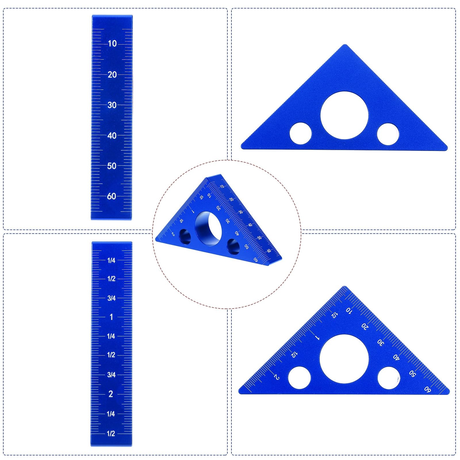 High-Precision Thickened Triangle Ruler Layout Measuring, 45/90 Degree with I...