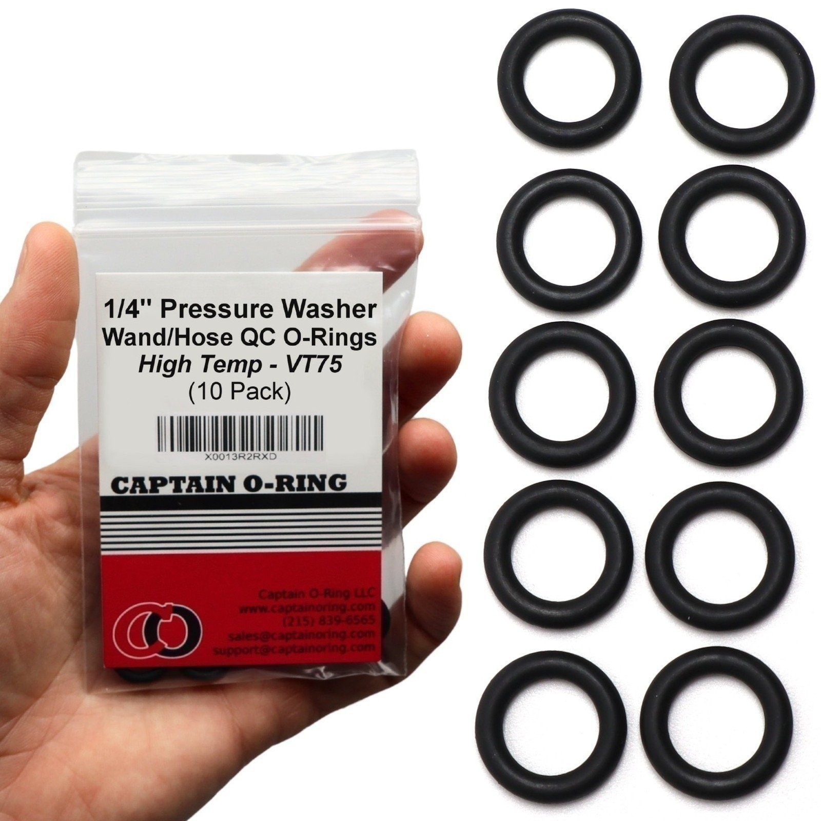 Power Pressure Washer O-Rings for 1/4" Quick Coupler, High Temp FKM/VT (10 pack)