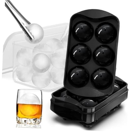 Whiskey Ice Cubes Mold 2 Pack - Round Ice Cube Mold & 1.9"-12 Ice Ball-Black