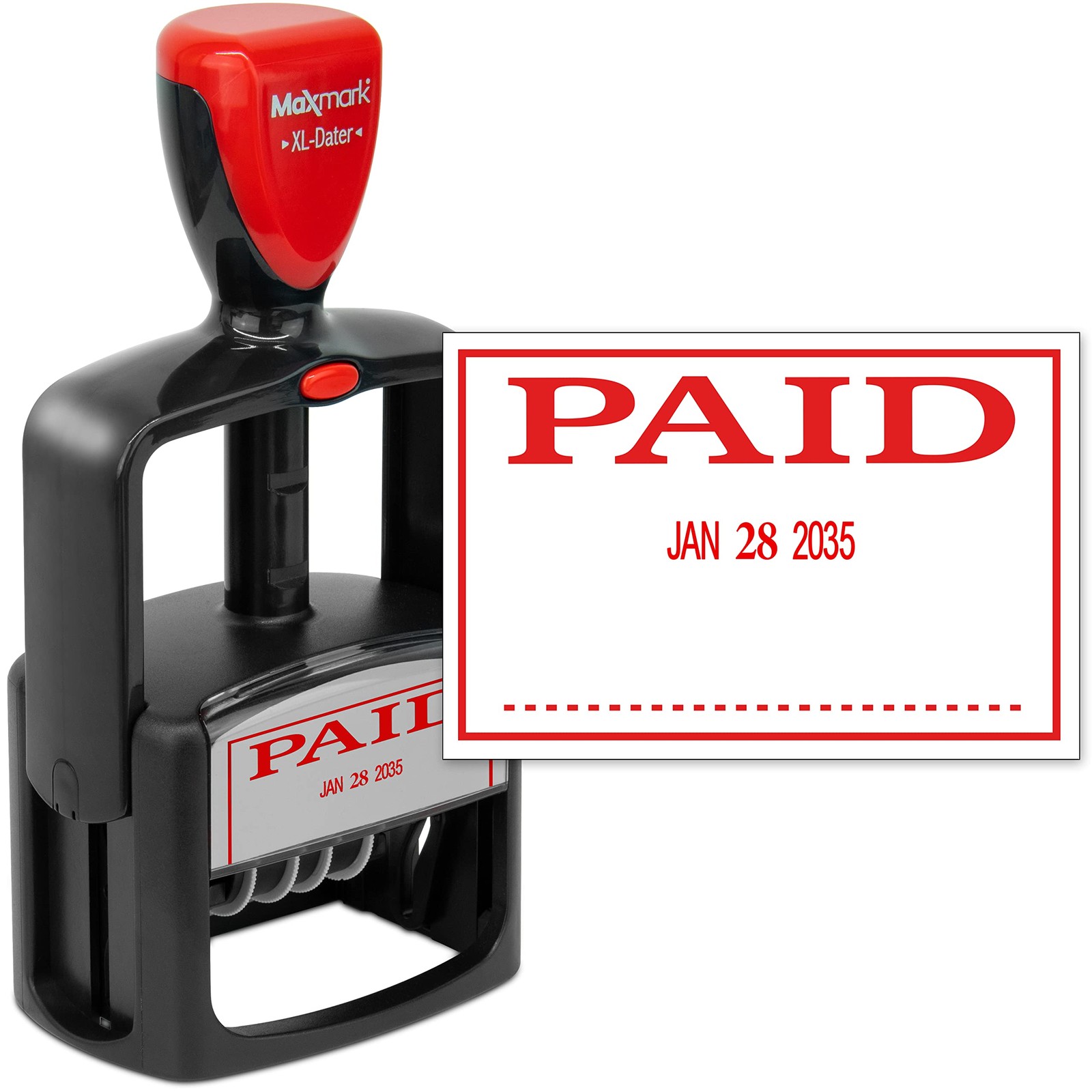 MaxMark Heavy Duty Style 3 Date Stamp Paid Self Inking Red Ink Office
