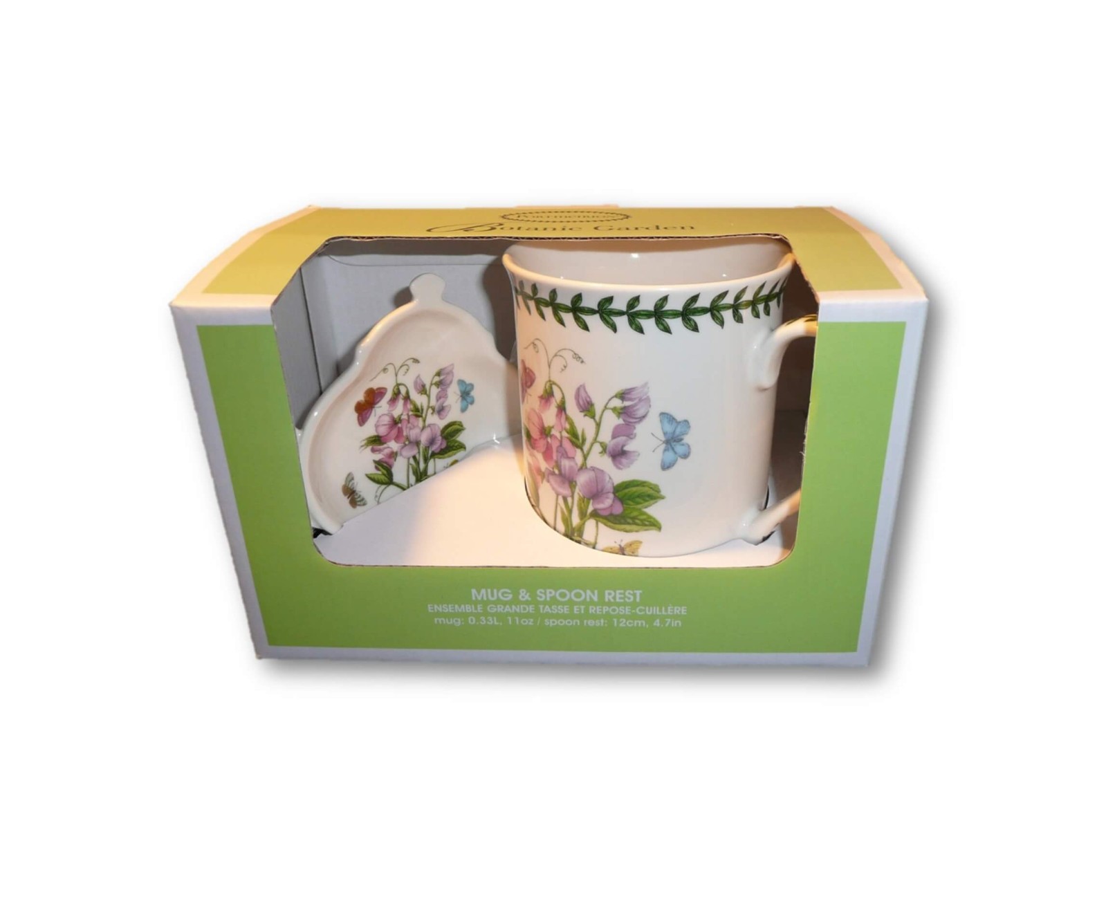 Floral Ceramic Coffee Mug & Teapot Spoon Rest Botanic Garden Sweet Pea Set 2-Pc