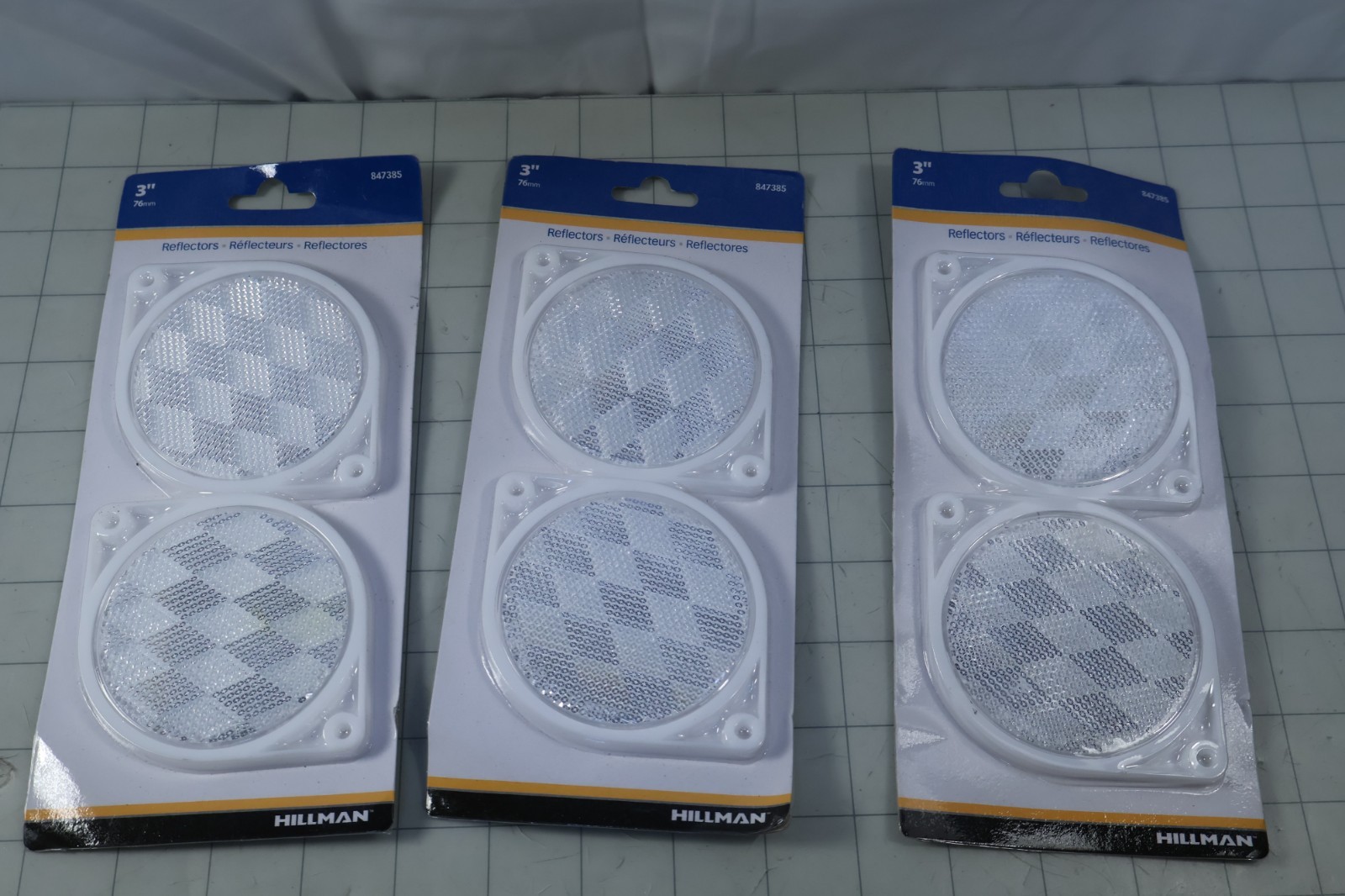 3-2packs Hillman 847385 3" Clear Reflectors Nail On or Self Adhesive NEW