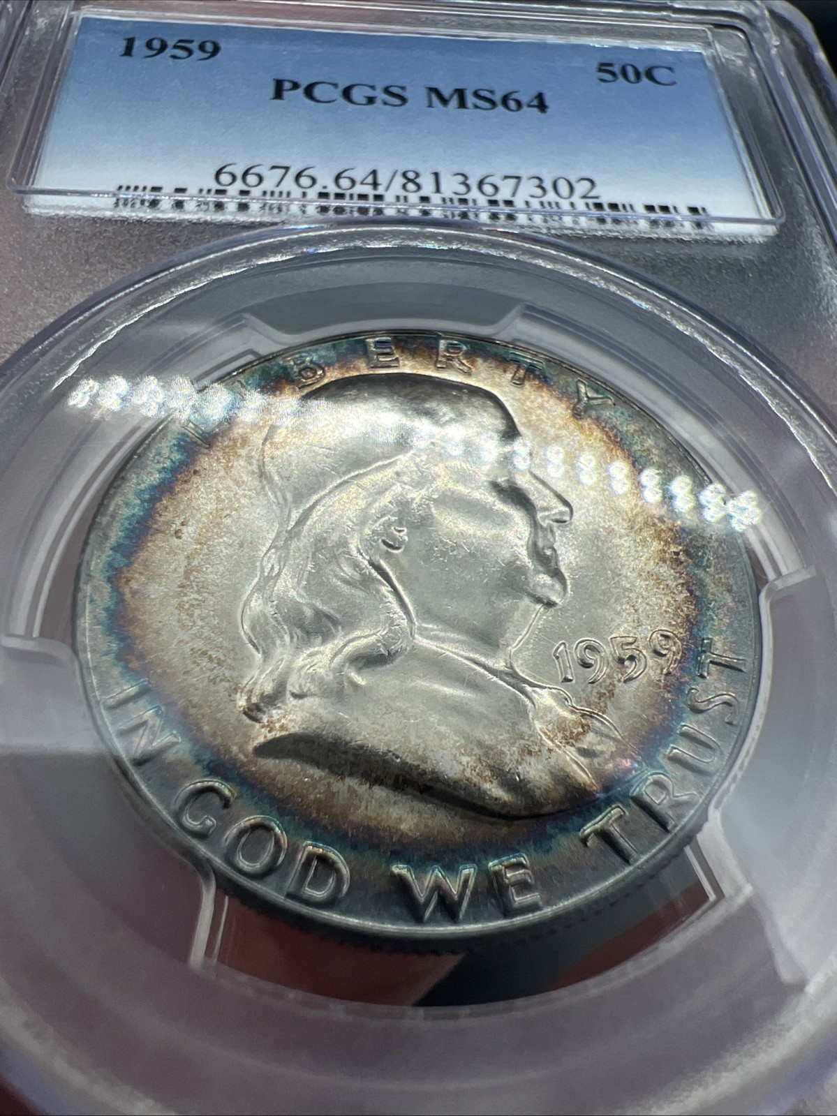 1959 Franklin Half Dollar MS64 PCGS Beautiful Toning!!!