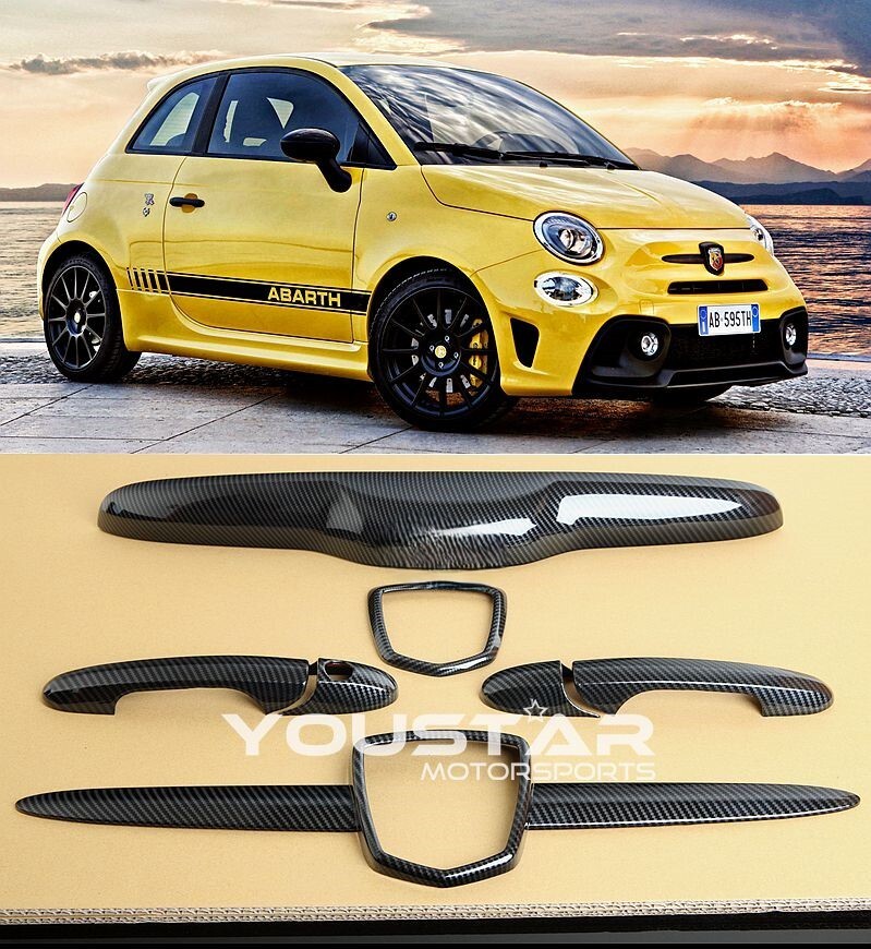 NO '500' For FIAT ABARTH CARBON EFFECT COMBO WHISKER HANDLE TRIMS 500 595 695