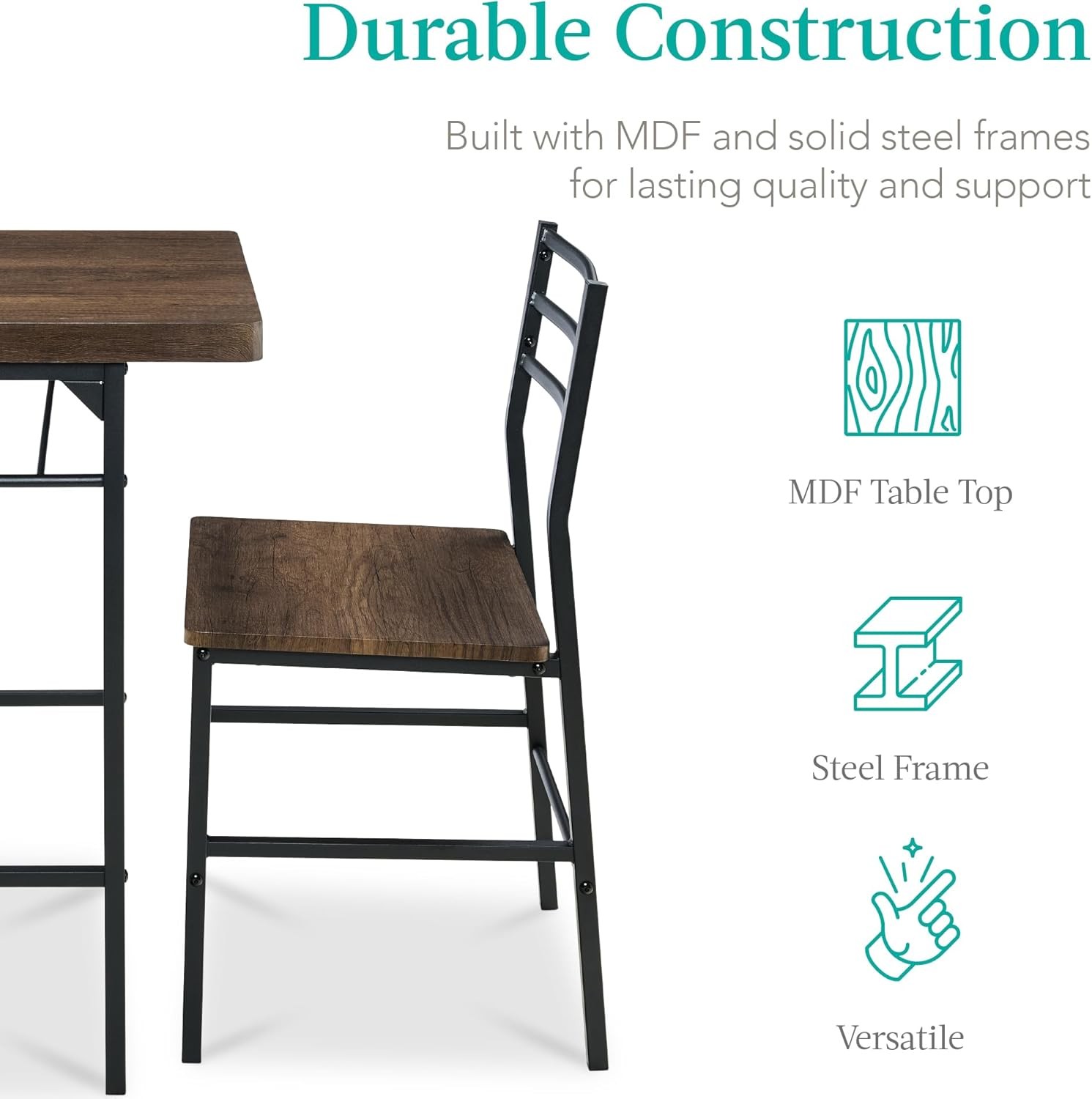 Choice Products 3-Piece Modern Dining Set, Space Saving Dinette for Kitchen,