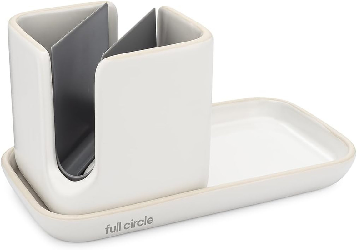 Full Circle Sinkside Ceramic Cleaning Station - Kitchen Sink Caddy & Sponge Hold