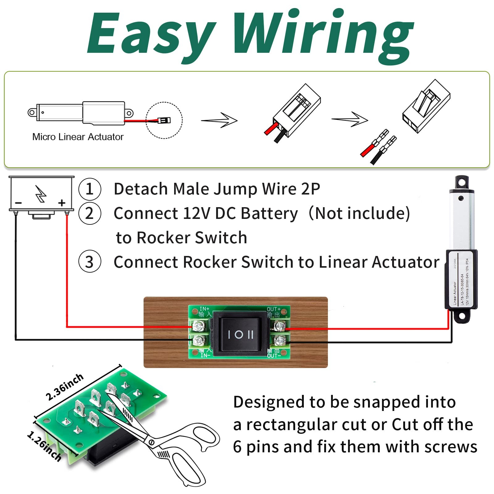 Micro Linear Actuator with Switch Controller, 2 Stroke Small Electric Motion Act