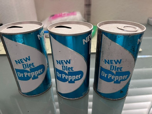 LOT OF 3 1967 DIET DR. PEPPER STEEL SODA CANS - ,VINTAGE PULL TABS!