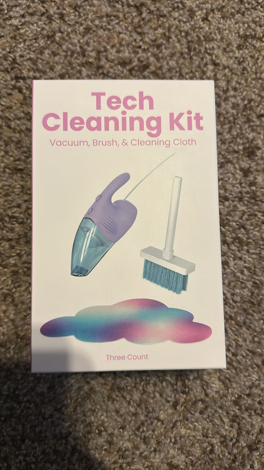 New Tech Cleaning Kit 3 Piece Set - Mini Vacuum, Brush & Cloth for Desk Keyboard