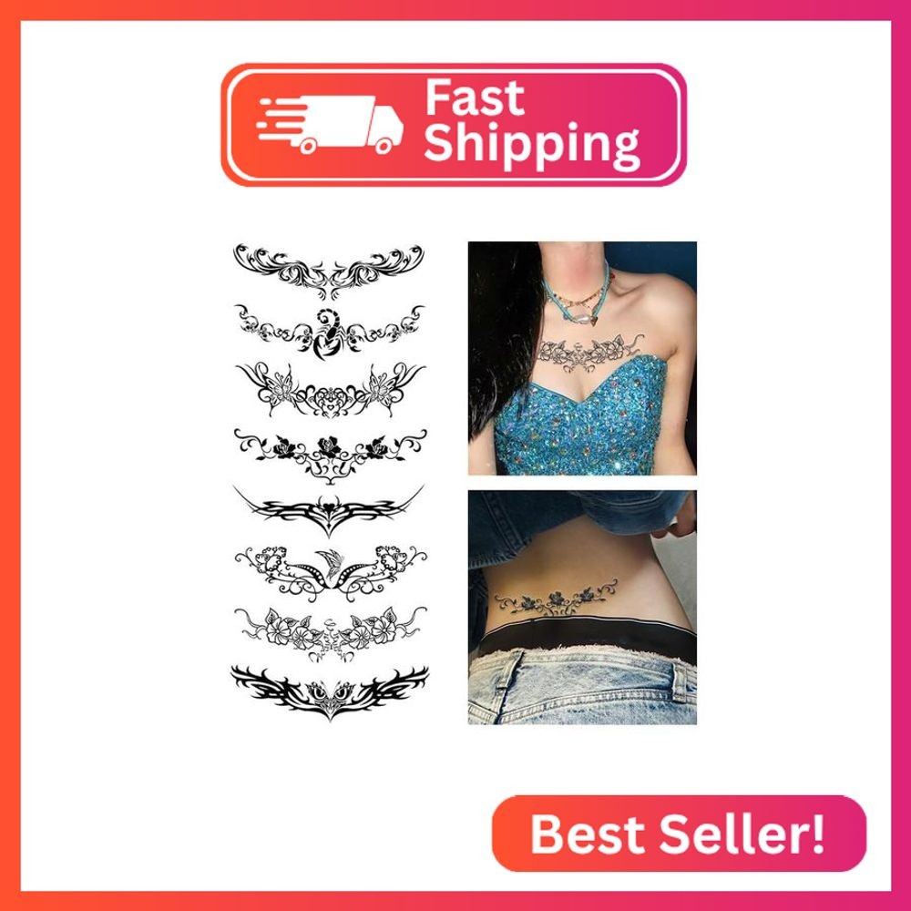 CARGEN Sexy Succubus Belly Temporary Tattoos -8 Sheets Of Black Devil's Heart De