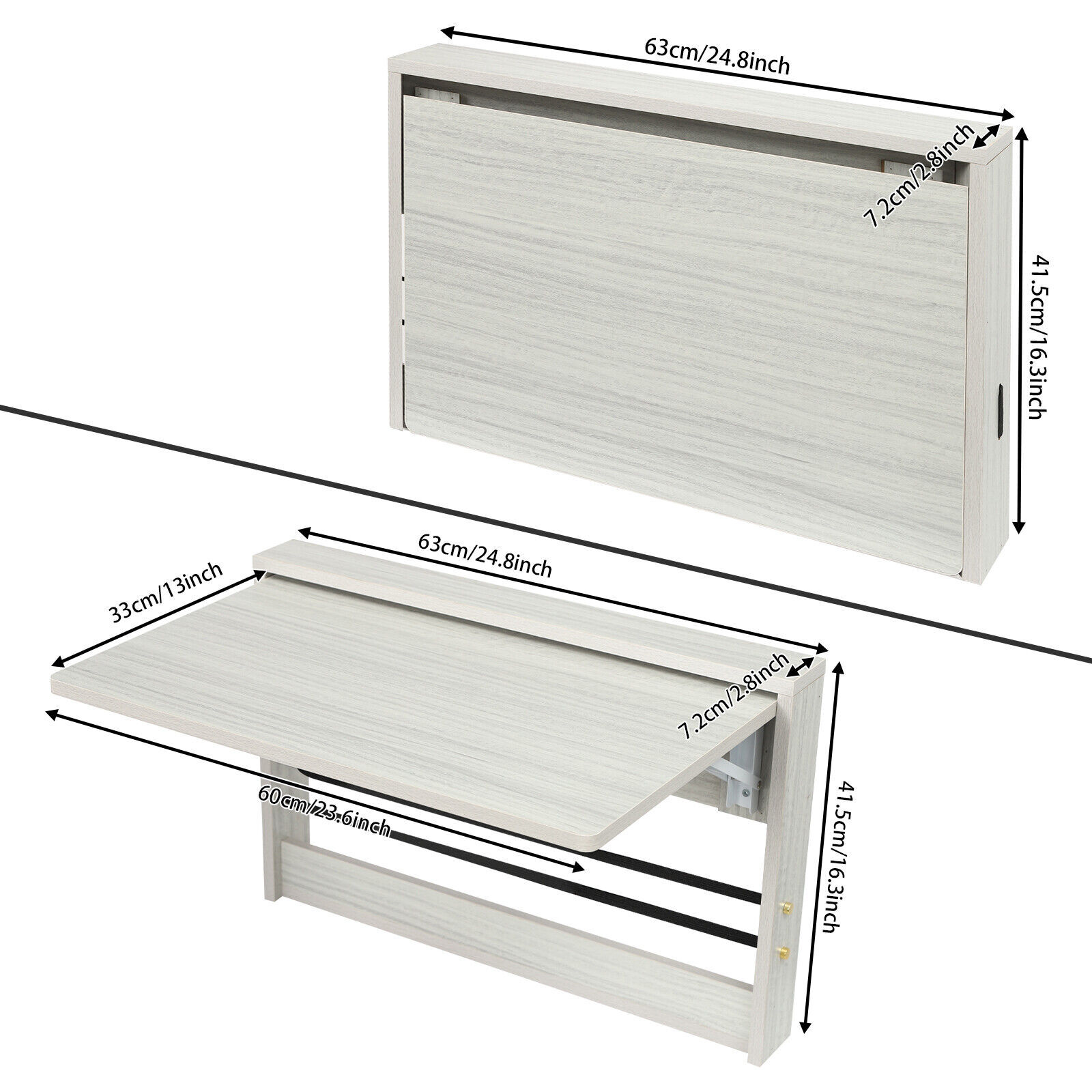 Folding Wall Table, Fold Down Table Wall Mounted, Round Corners Folding Table