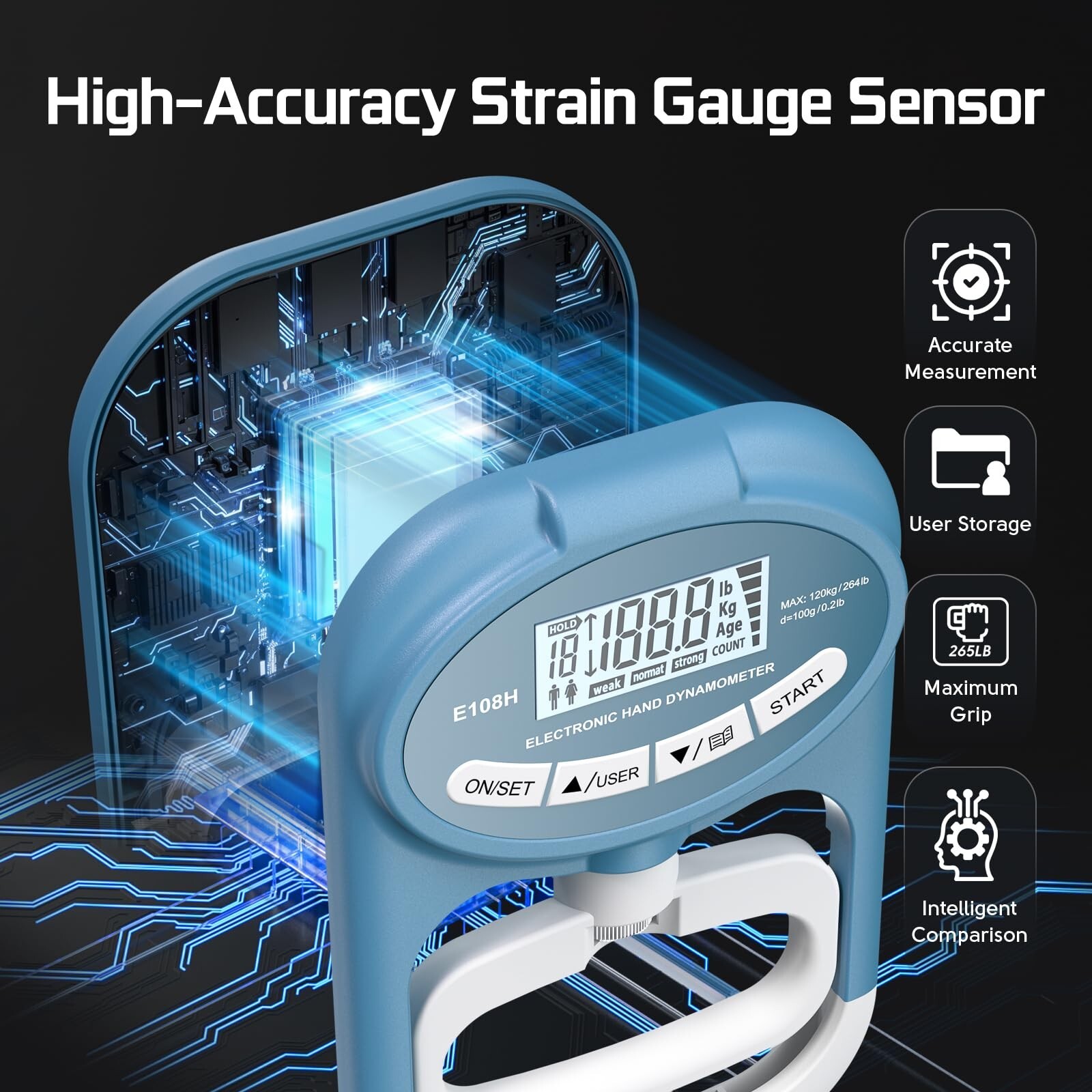 Grip Strength Tester Hand Dynamometer - Hand Gripper Strengthener Electronic ...