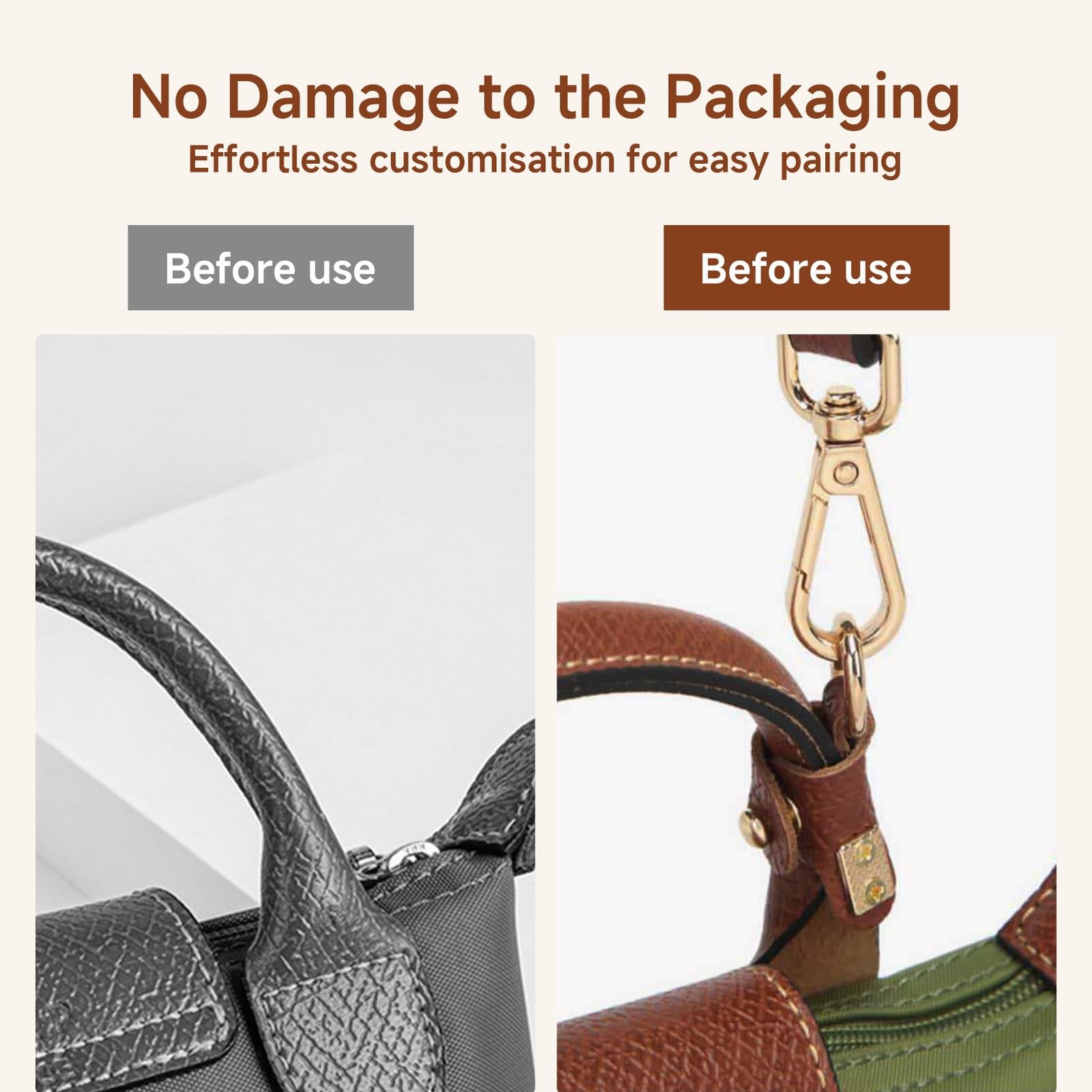 Leather Strap Conversion Kit Compatible with Longchamp Le Pliage, Cognac Genu...
