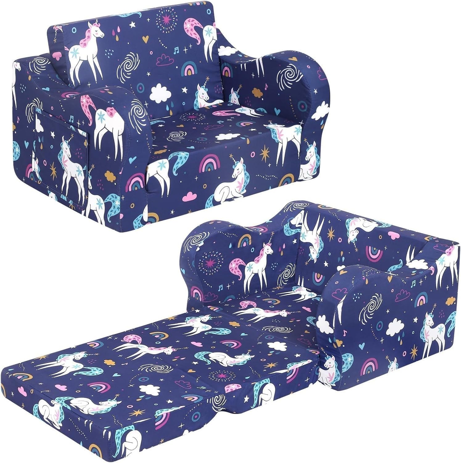 Sofa Infantil Unicornio Arcoíris Cama Para Ninas Convertible 2 En 1 Para Ninos