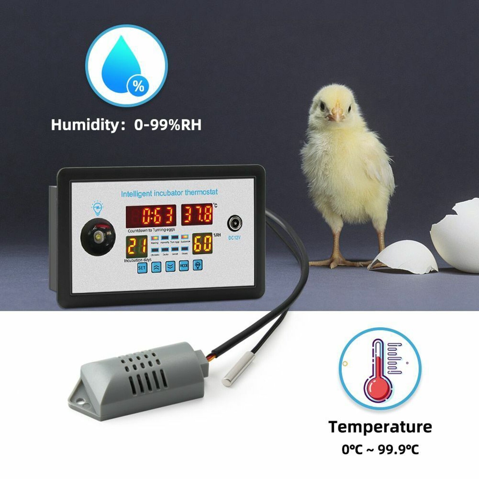 Thermostat Digital Temperature Humidity Automatic Egg Turning Control Incubator
