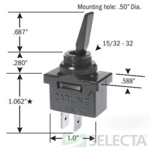 ss106-bg toggle switch spst on-off 20a 125vac 15/32 inch dia bushing DA221-PB-B