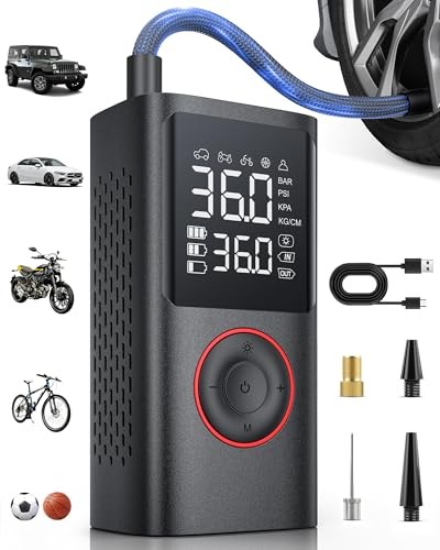 Tire Inflator Portable Air Compressor, 150 PSI Cordless Standard Capacity Black