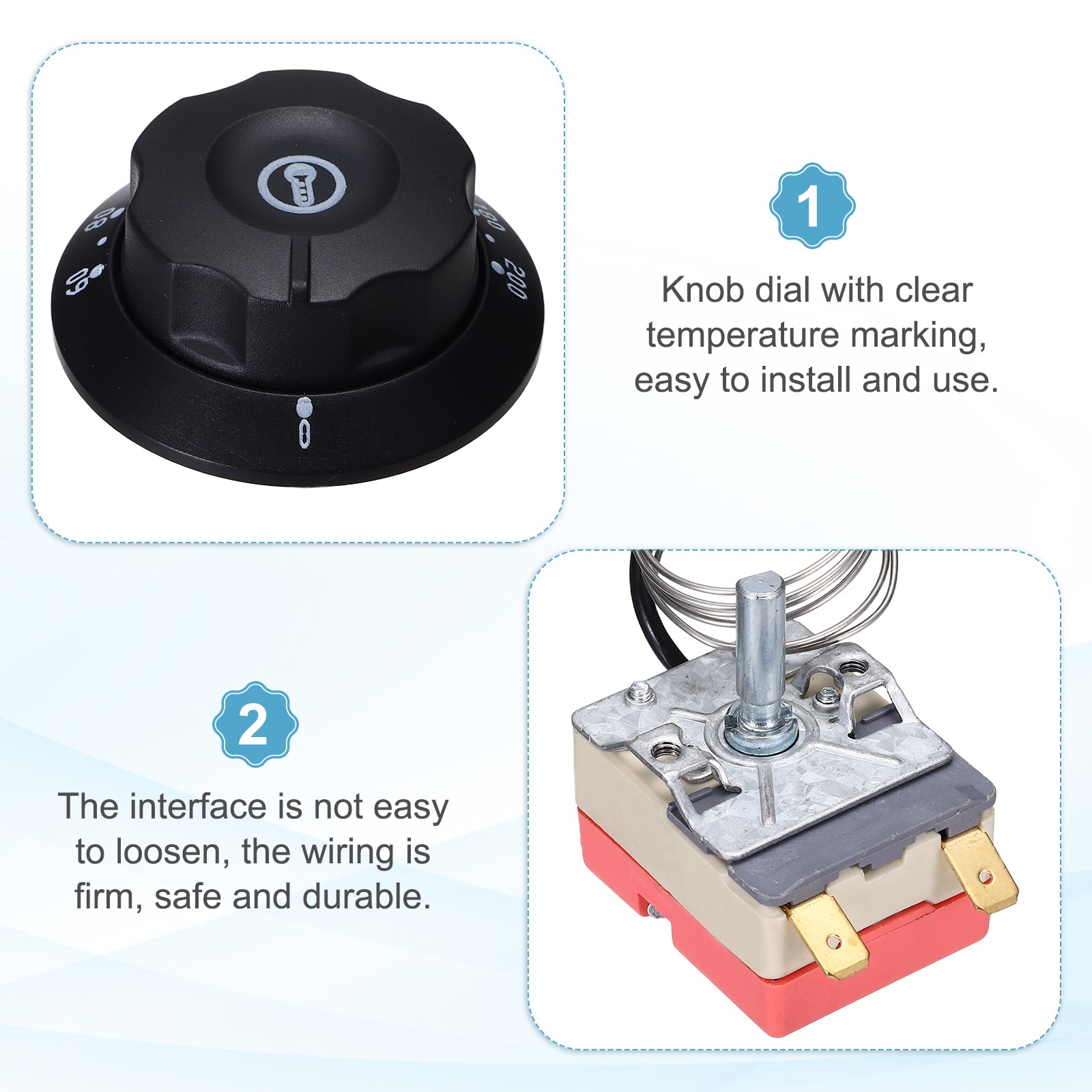 2pcs Temperature Control Switch 250V 16A 60-200°C Capillary Thermostat