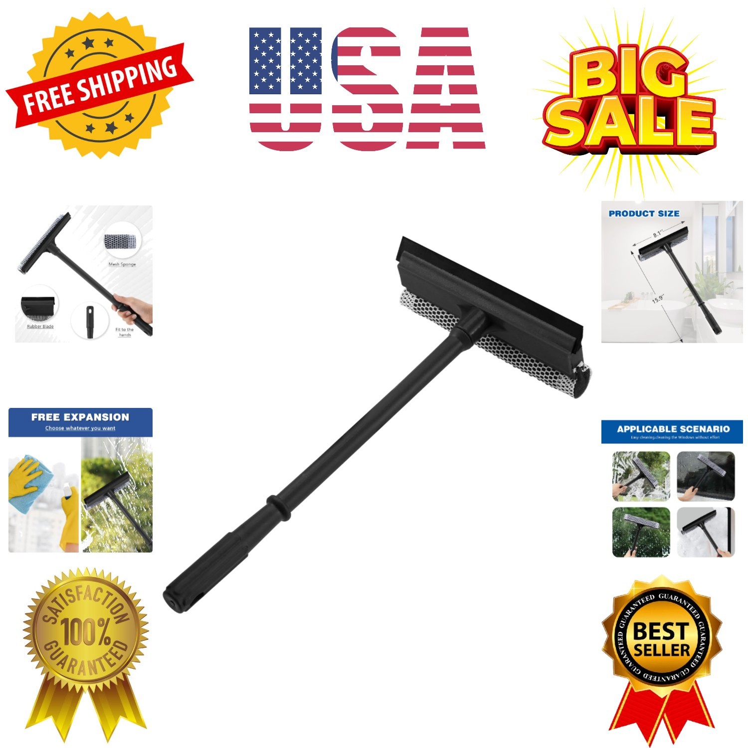 15.9" Window Squeegee for Car,2 in 1 Window Cleaner with Long Stainless Steel...