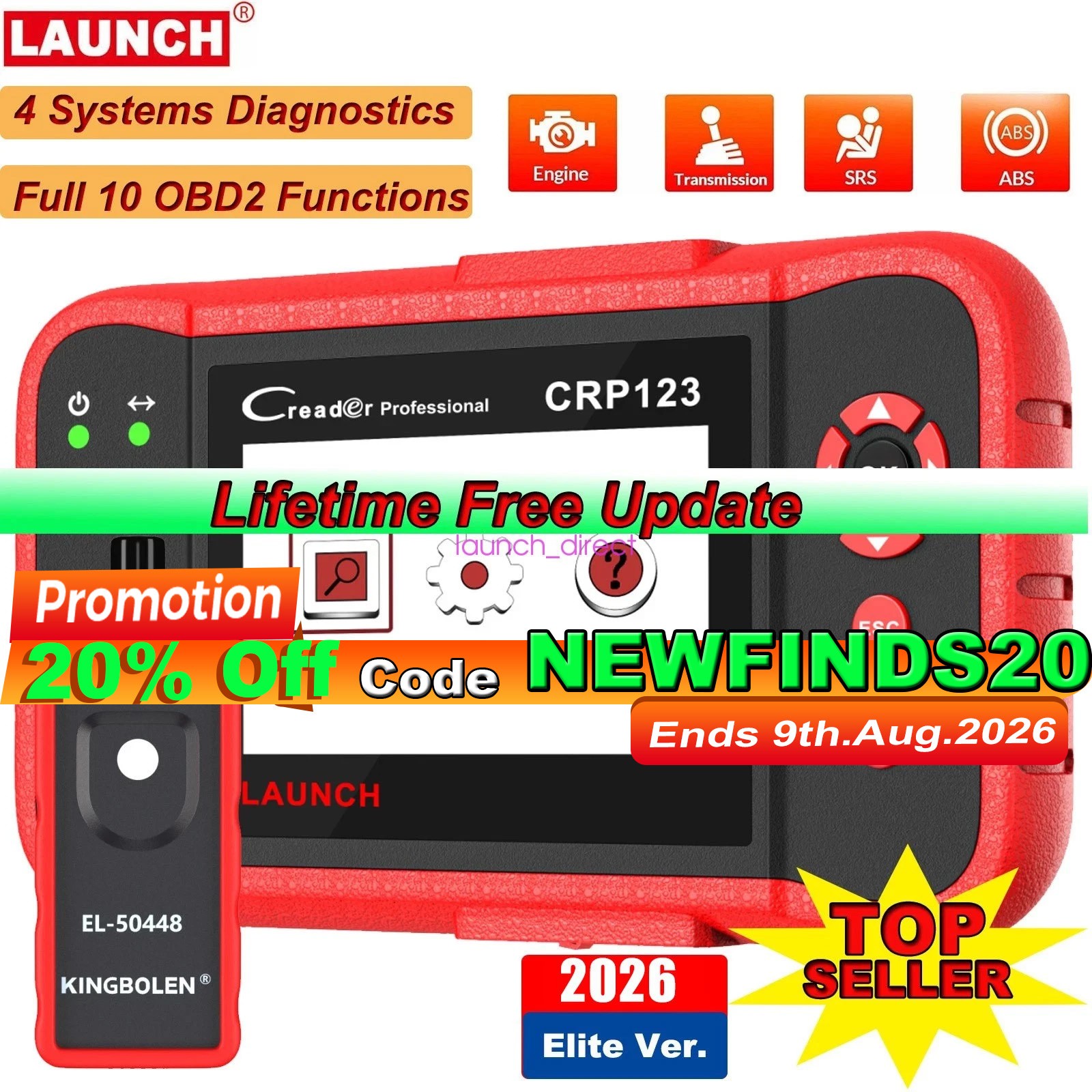 2026 LAUNCH X431 CRP123 Elite OBD2 Diagnostic Scanner ABS SRS Fault Code Reader