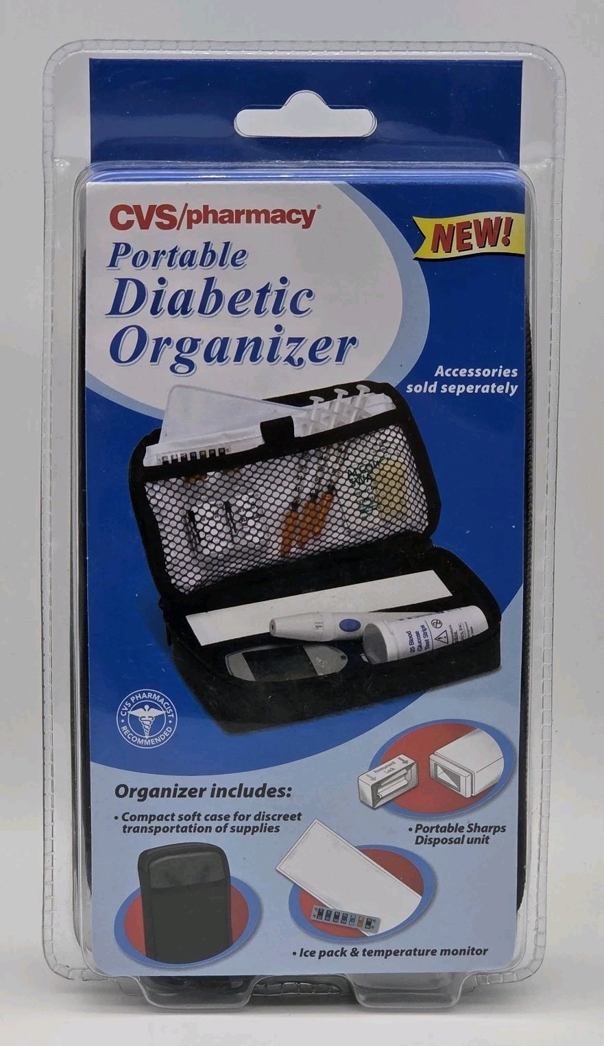 Portable Diabetic Organizer Soft Case Ice Pack Temperature Monitor Sharps