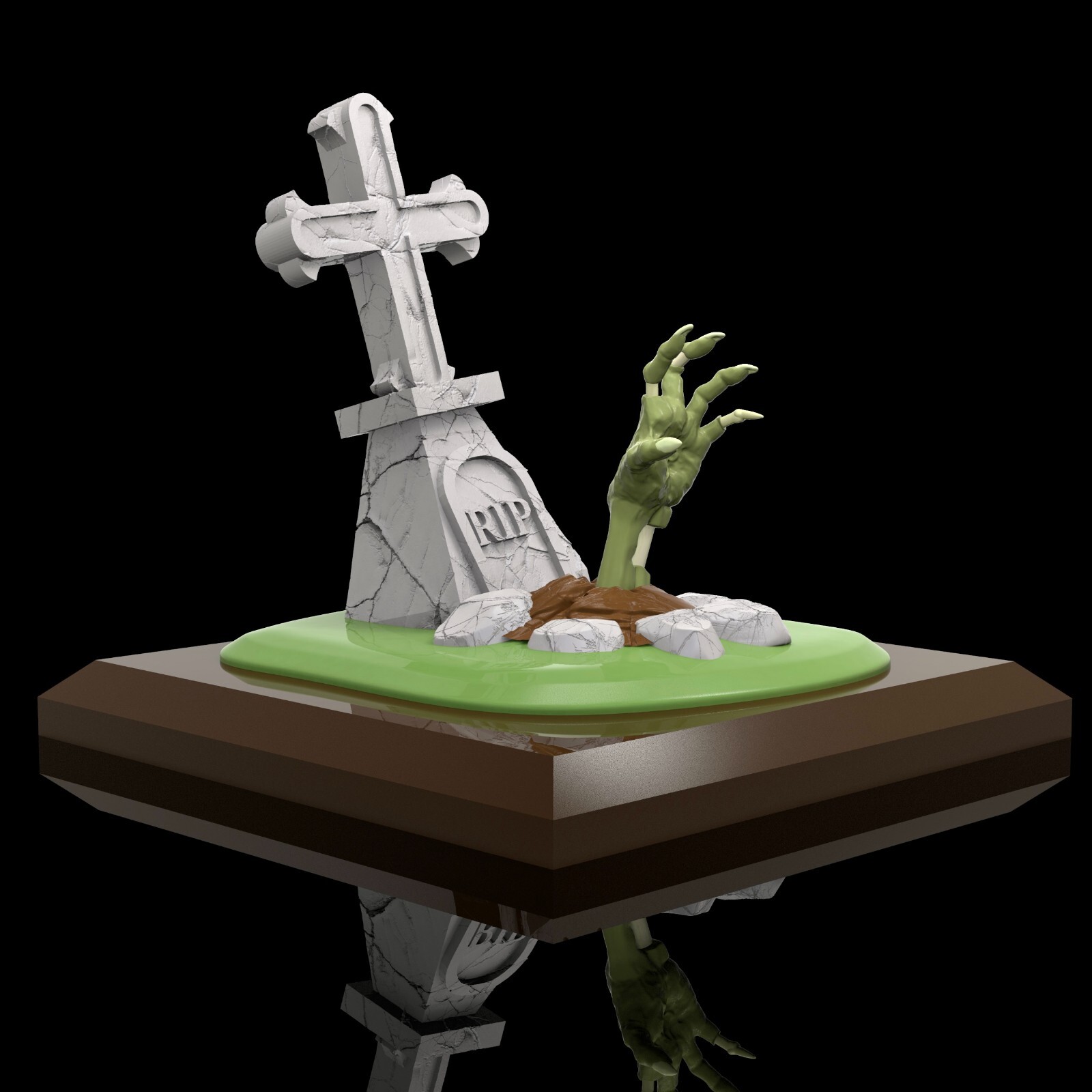 UNPAINTED Halloween Grave w/ Zombie Hand 3D Printed Model Kit 6" Tall (10-23)