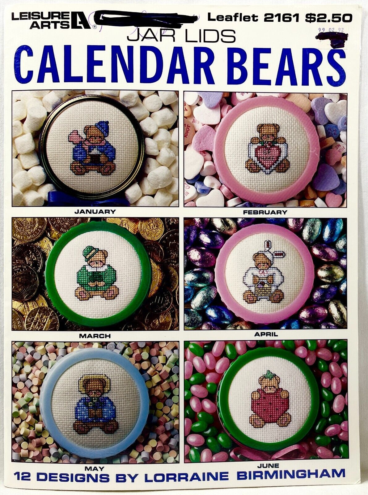 1991 Leisure Arts Calendar Bears Jar Lids 2161 Cross Stitch Pattern Book 12680
