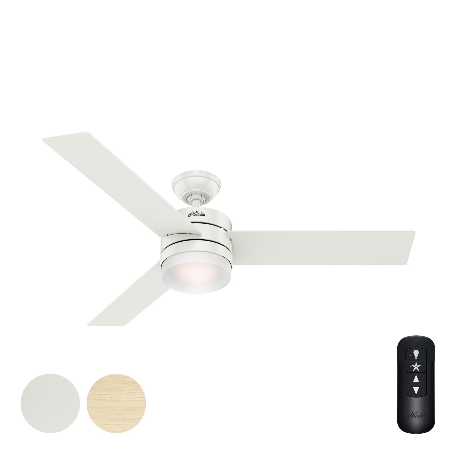 Hunter Fan 54 inch Fresh White Indoor Ceiling Fan with Light and Remote