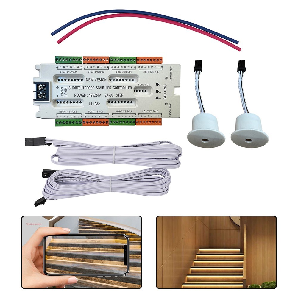 Stair LED Controller 32 Channels UL1032 with Dual AB Sensor Wiring Guide