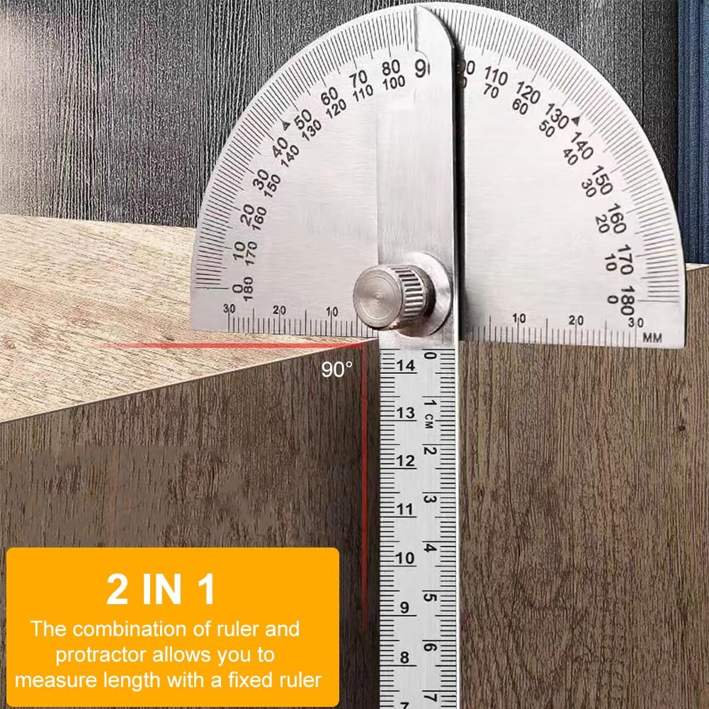 Stainless Steel Angle Protractor, 0-180° Round Head Silver