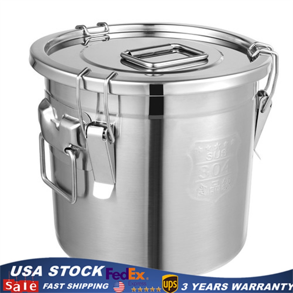 12L Stainless Steel Cereal Rice Storage Container Bucket Airtight Canister + Lid