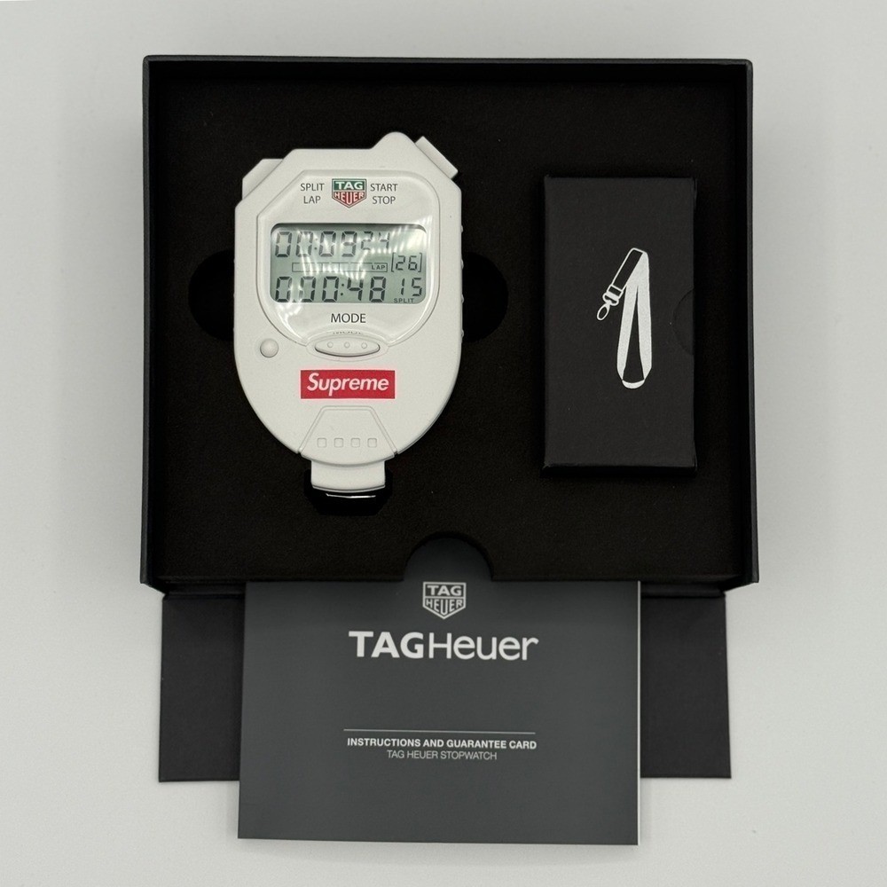 Supreme TAG Heuer Stopwatch Unisex OS White New FW18 Digital Timer Box Logo