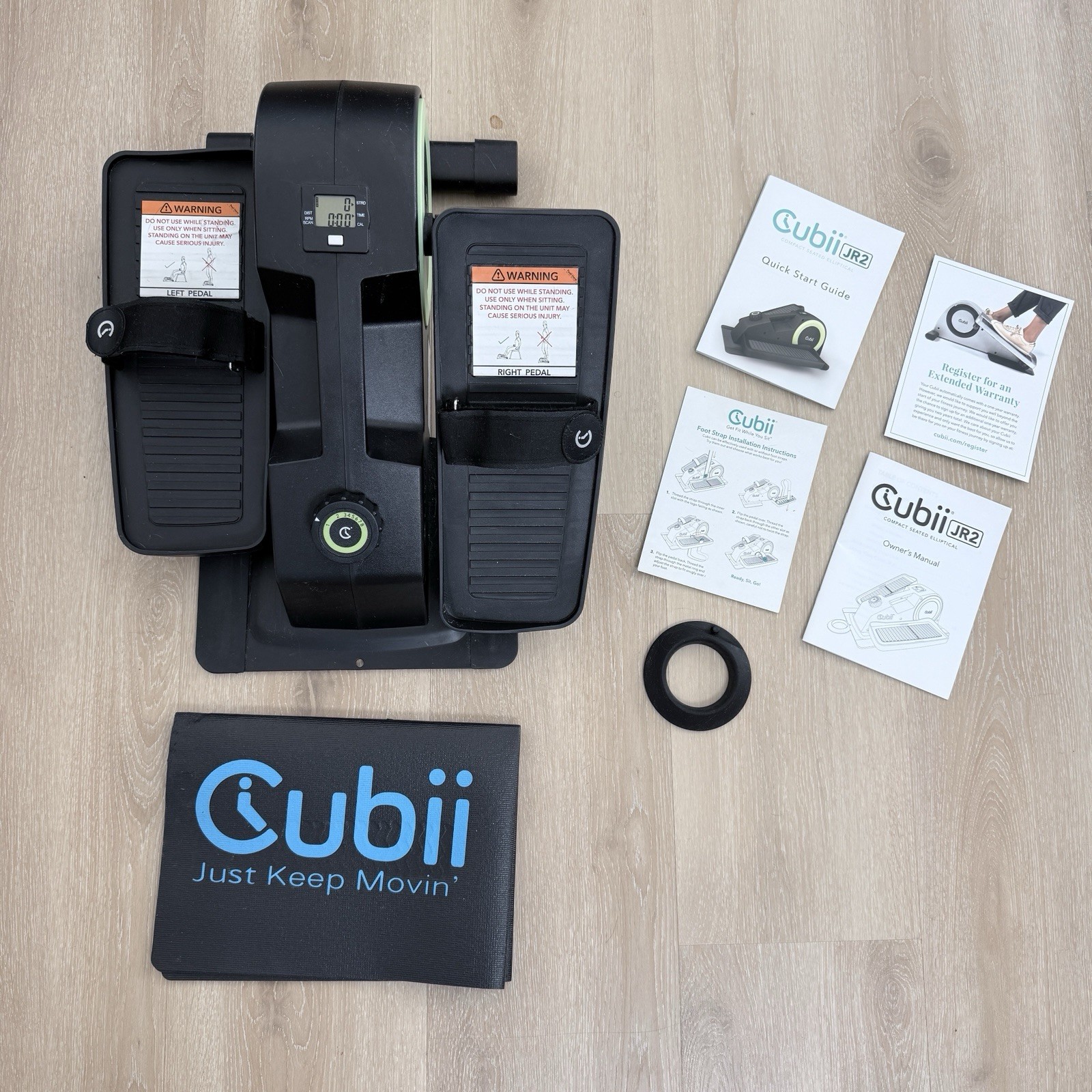 Cubii JR2 Compact Seated | Under Desk Elliptical | Mat + Wheel Stopper |Green