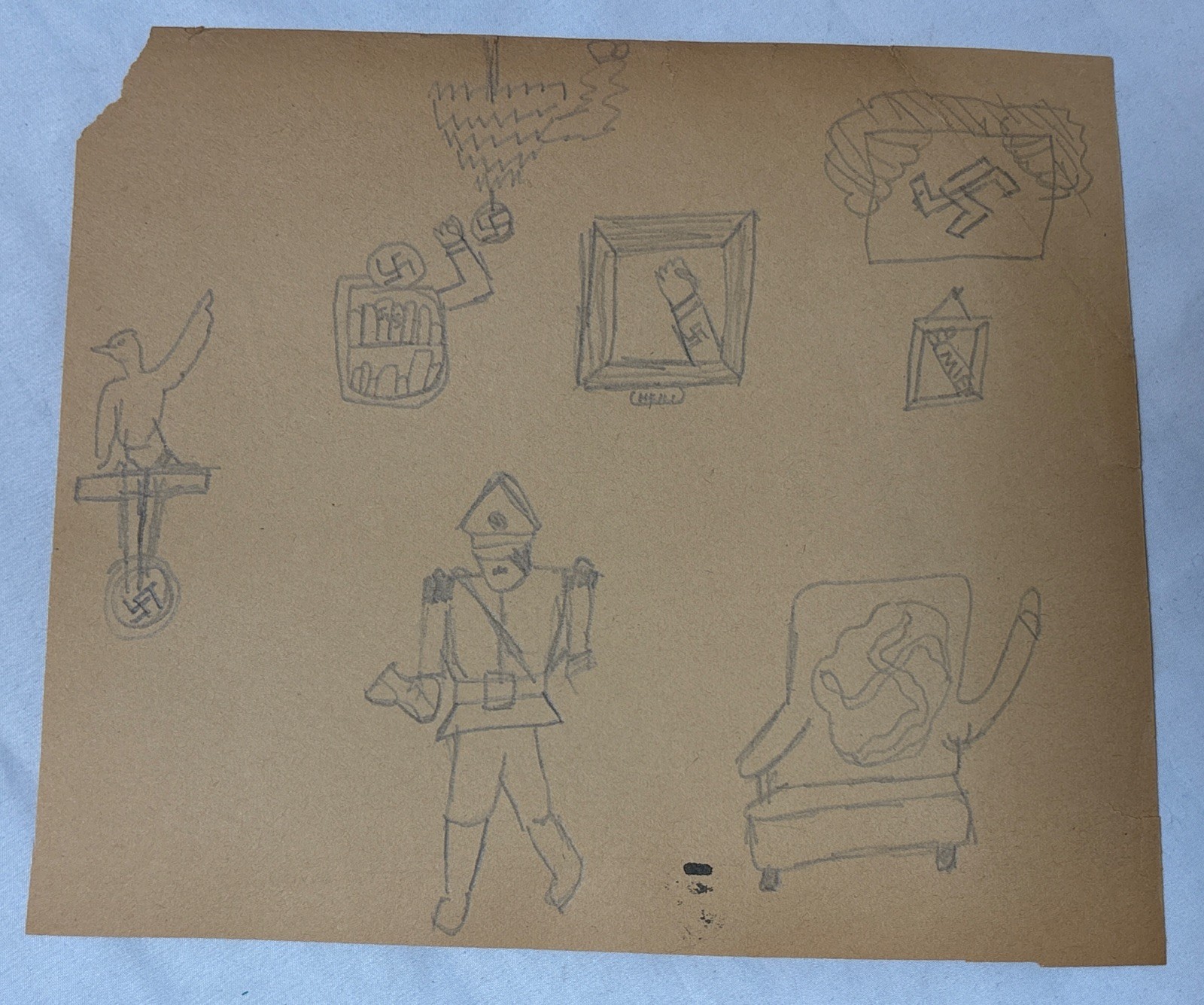 Original World War II American School Boy's Wartime Child's Drawing of Hitler