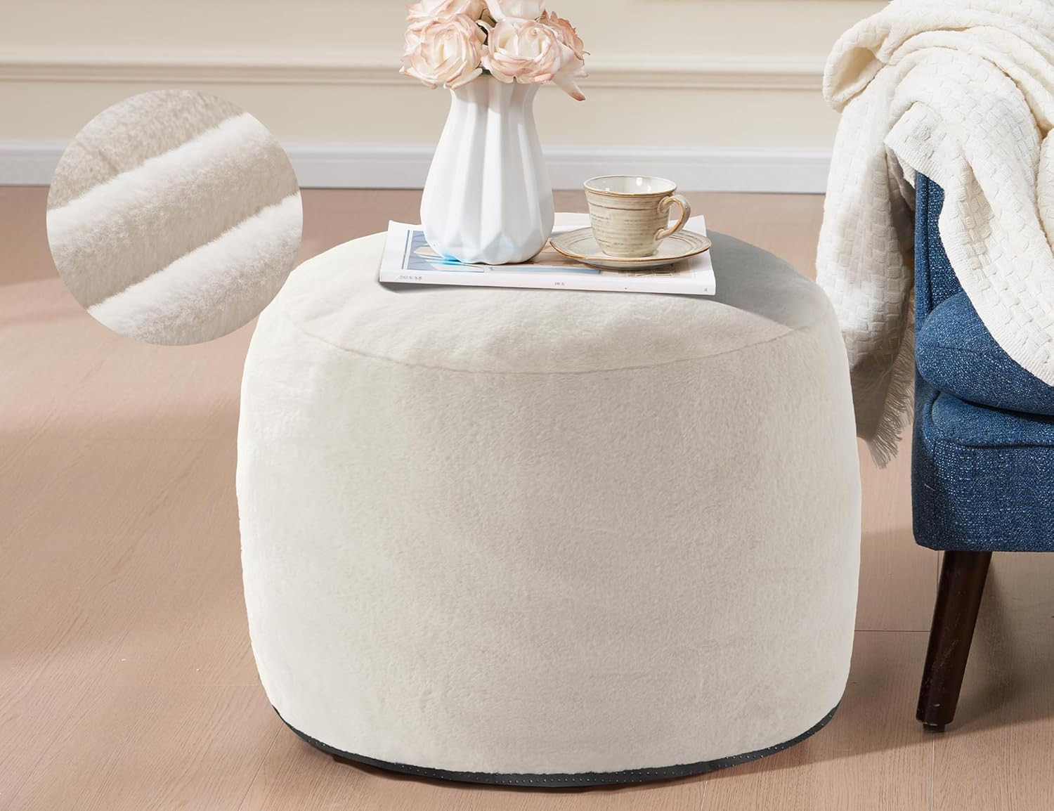 Pouf Ottoman Foot Rest 20"X15" Footstools and Ottomans Small with Filling Cream