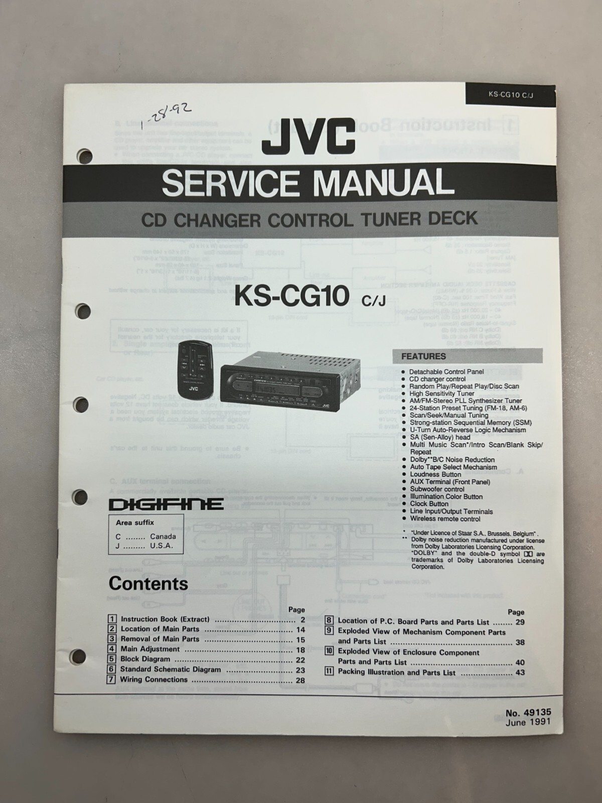 JVC KS-CG10 Original Service Manual Free Shipping
