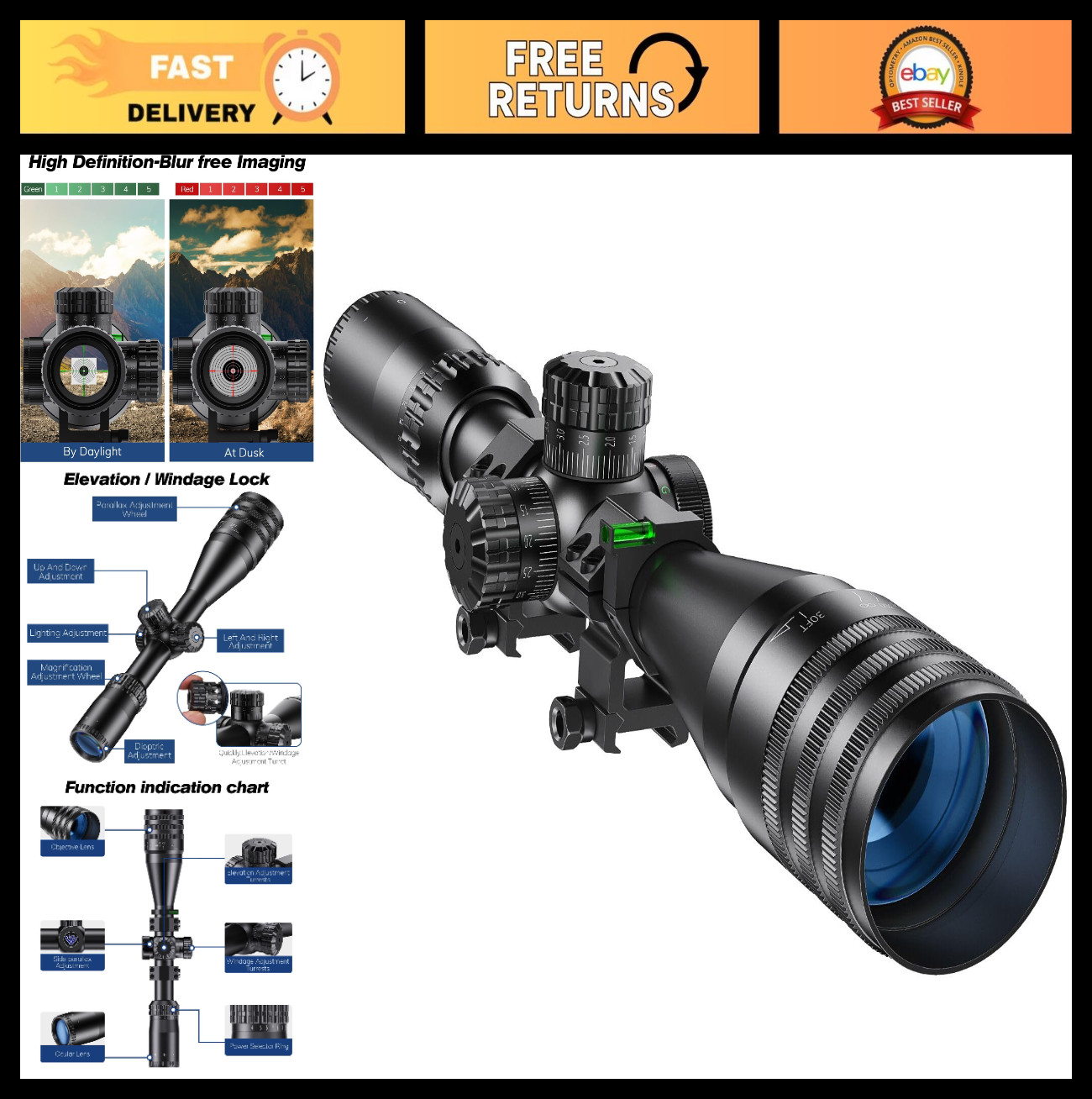 Long Range 4-16X/6-24X Rifle Scope - SFP Crosshairs, 11mm & 20mm Mount, Sunshade