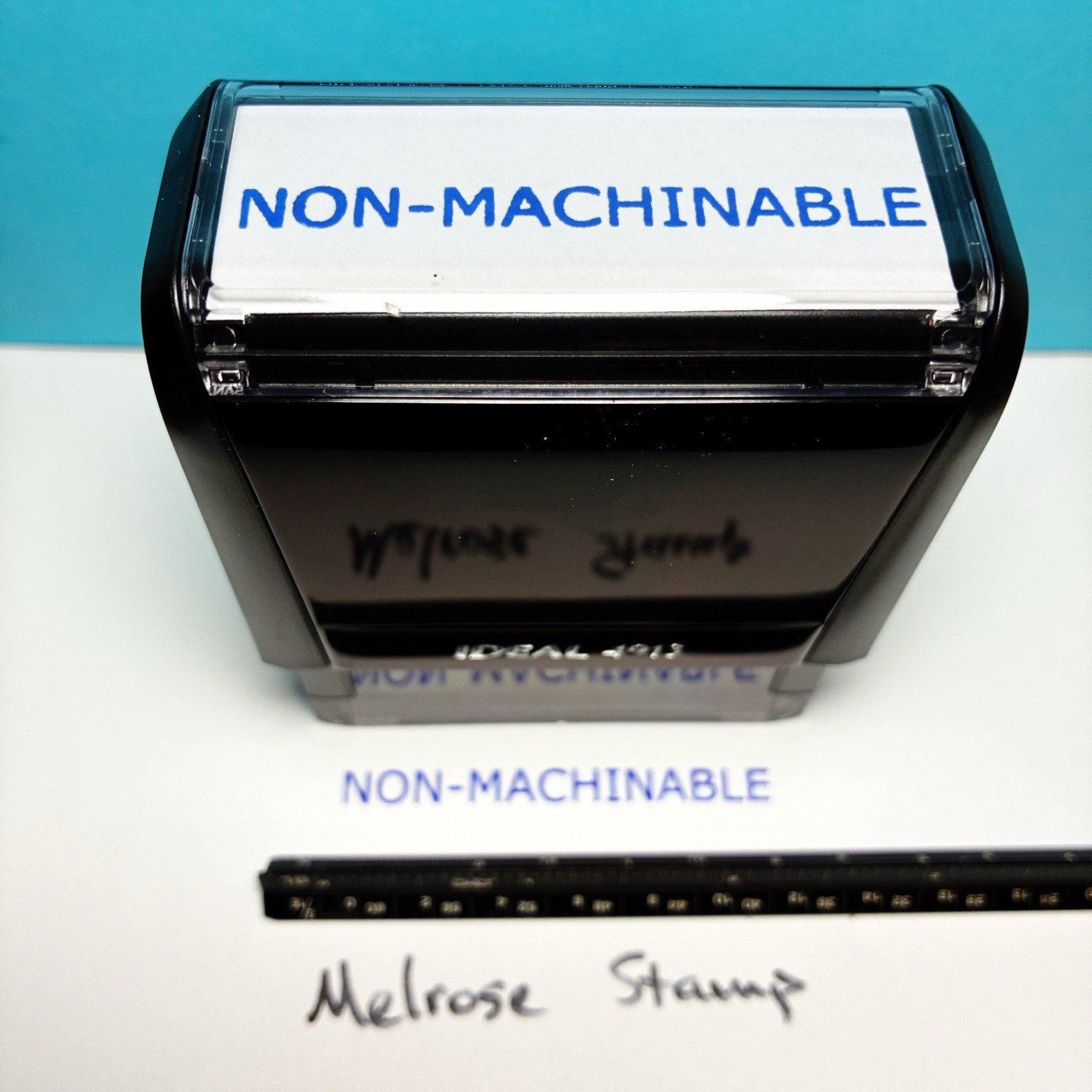 Nonmachinable Rubber Stamp Blue Ink Self Inking Ideal 4913 Non-machinable