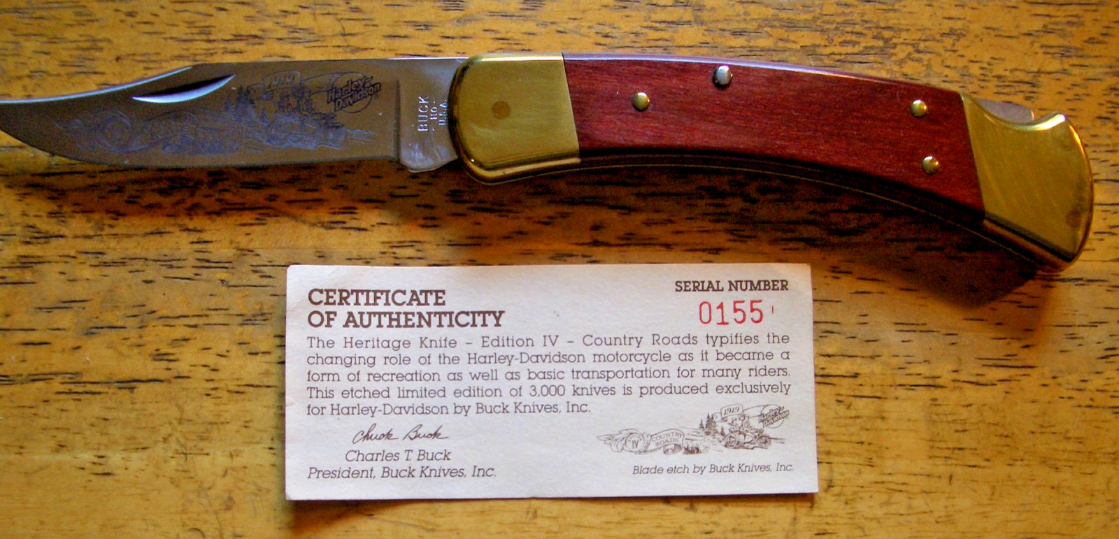 BUCK KNIVES HARLEY DAVIDSON LIMITED EDITION HERTAGE ~ #4 KNIFE ~ 0155/3000