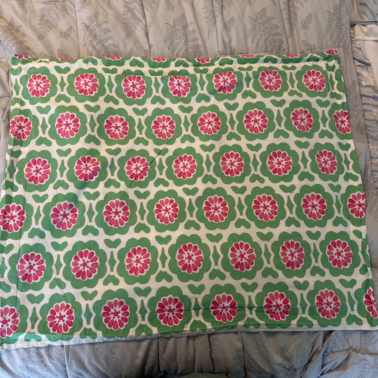 Pottery Barn Kids Vivian Standard Pillowcase (1) Green/Pink