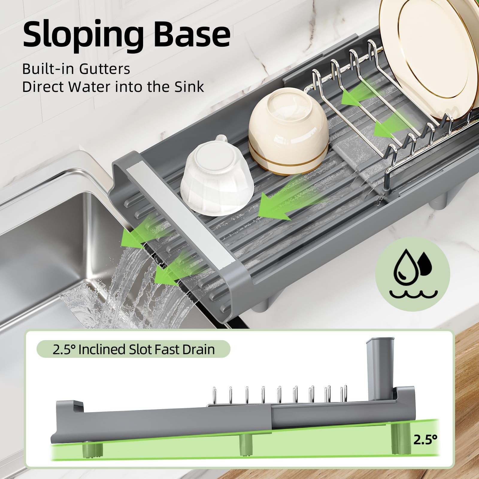 Small Dish Drying Rack, Mini Expandable Compact Dish Rack, Slim Extendable St...